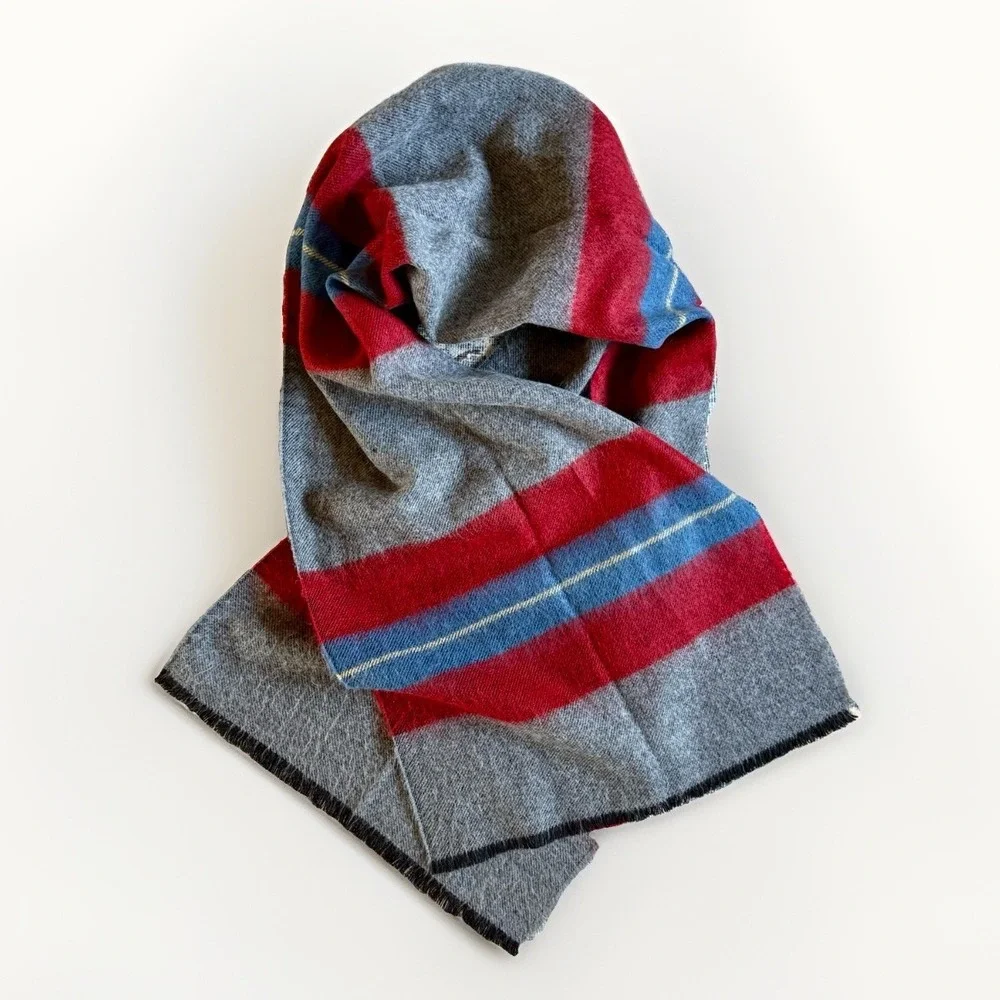 VTG Christian Dior Paris New York Striped Brushed Scarf Gray Quiet Luxury 68x17